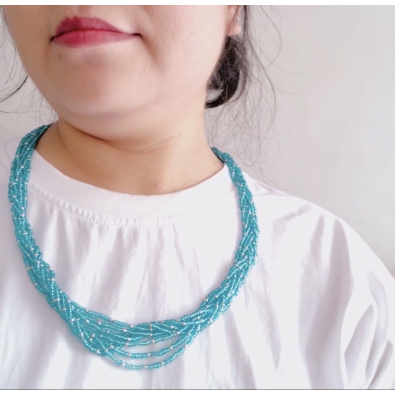 VÒNG CỔ  HẠT CƯỜM THỦY TINH PHỐI HẠT TRAI NHÂN TẠO