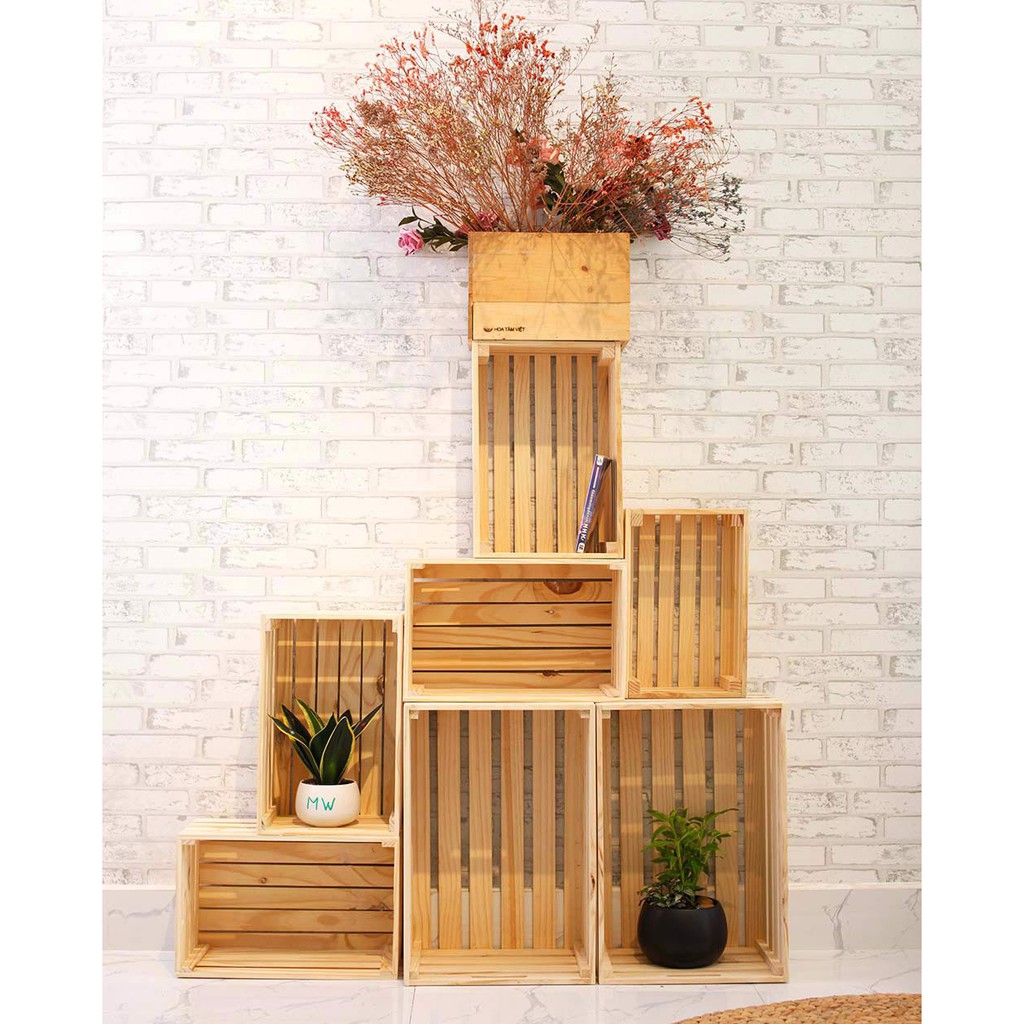 Khay Gỗ Pallet Dạng Thùng Đa Năng Size Lớn 40x26x20 Cm - Nhà Mỵ Shop