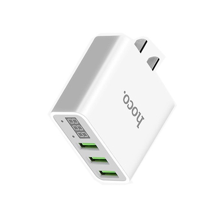 Cốc sạc nhanh 3A Hoco C15 chuôi dẹt chất liệu cao cấp trang bị 3 cổng Usb tích hợp đèn Led tương thích với các thiết bị