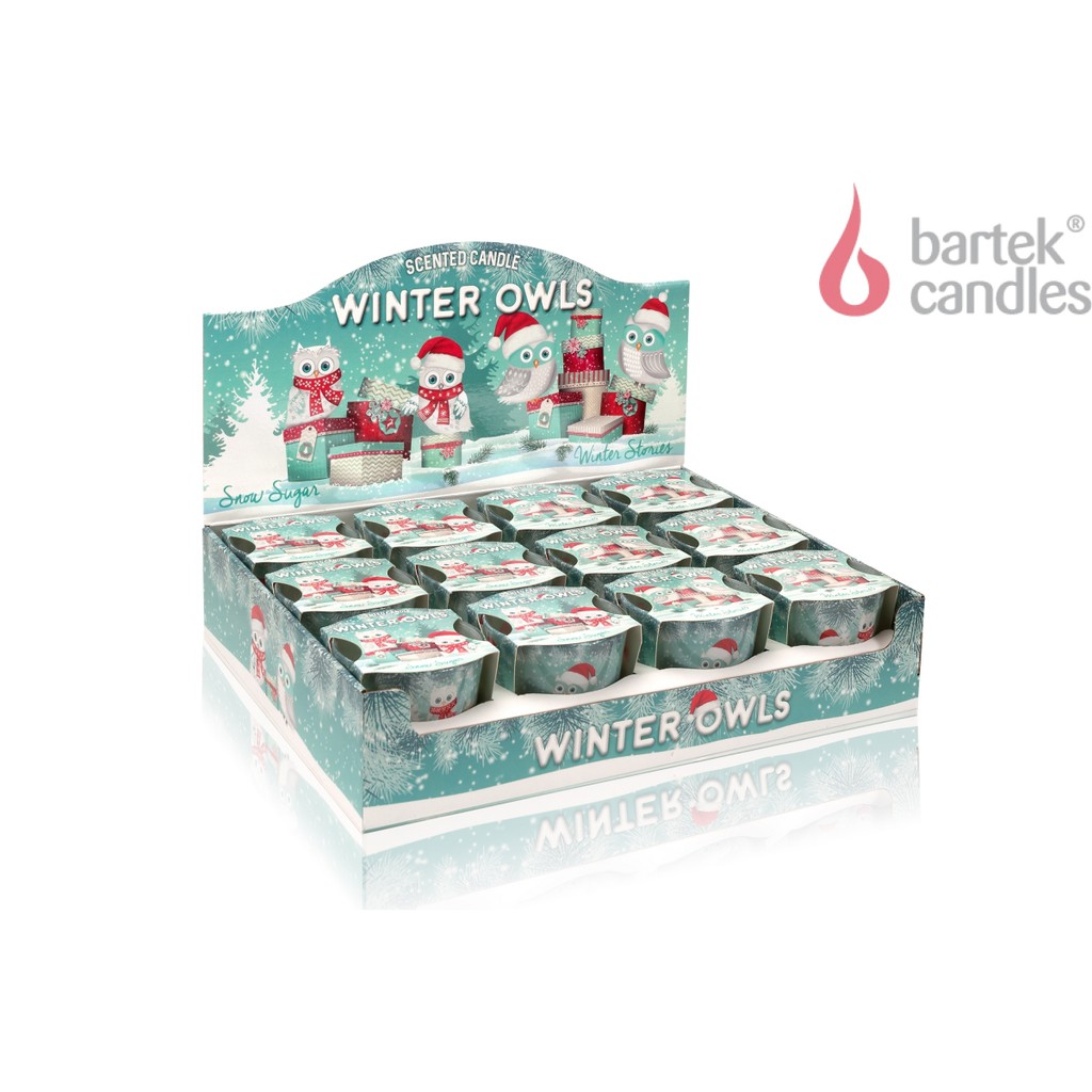 Ly nến thơm Bartek Candles BAT1446 Christmas Winter Owls 115g (Hương tuyết, thông, len)