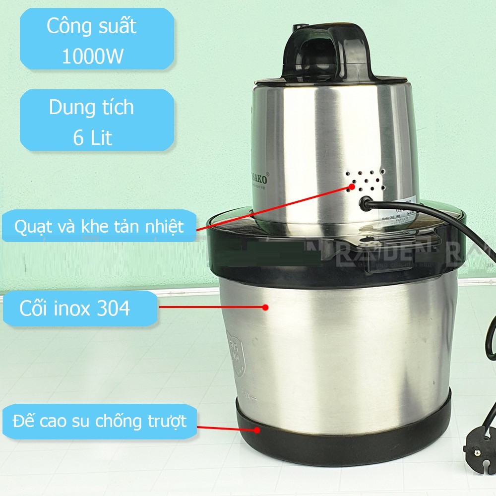 Máy xay thịt lớn công suất 1000W, cối inox 6L Osako OST-1020 - Hàng chính hãng