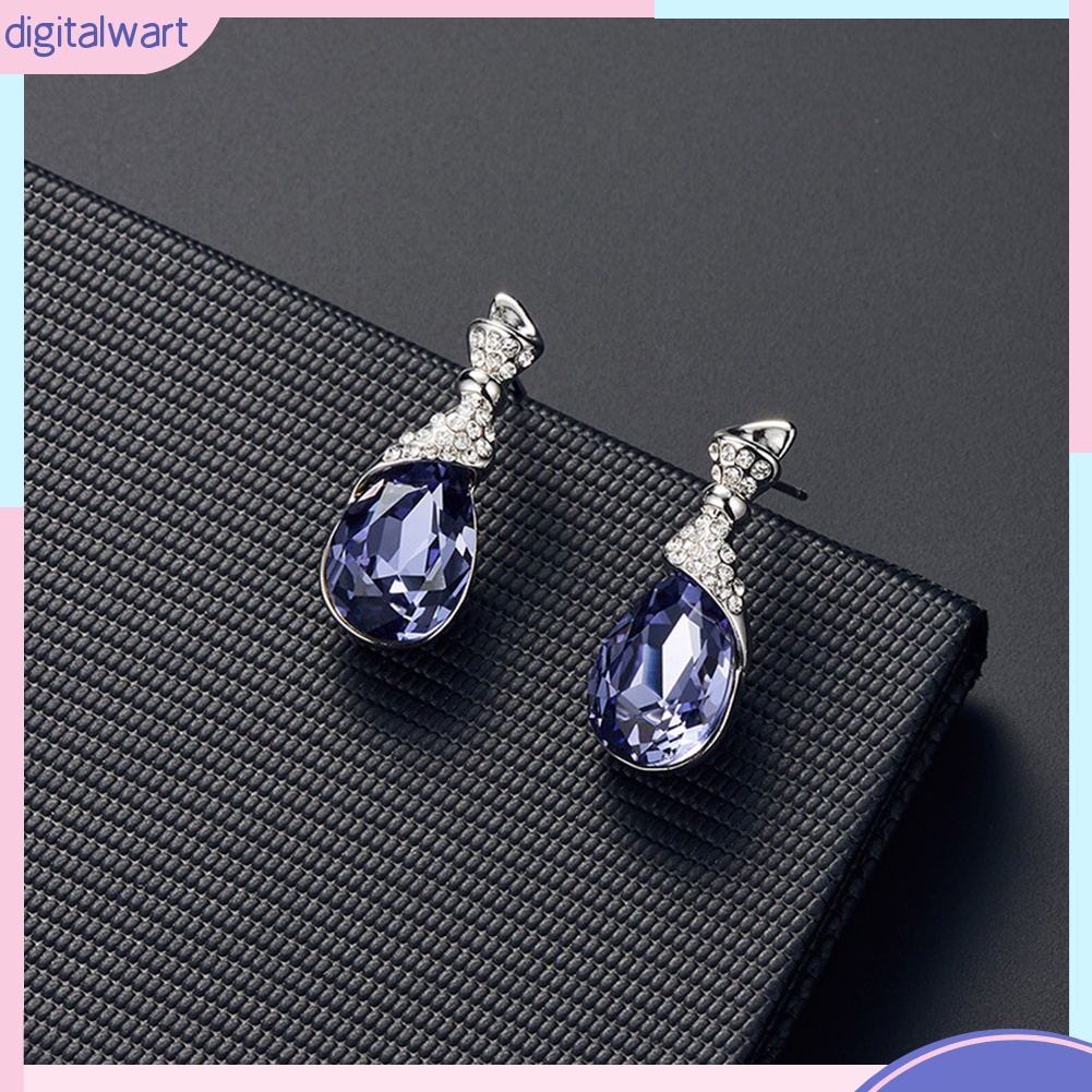 Bộ Vòng cổ + Bông Tai Đính Đá Hình Giọt Nước Cho Nữ