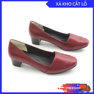 [THANH LÝ] Giày Cao Gót 4cm Da Bò Thật Mũi Vuông Màu Đỏ Pixie P234 Xả Lỗ Vốn