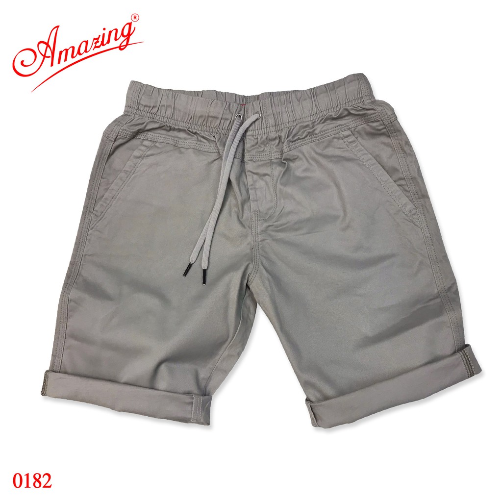 Quần đùi kaki Amazing, sọt lưng thun nam dáng thể thao unisex, short có dây rút