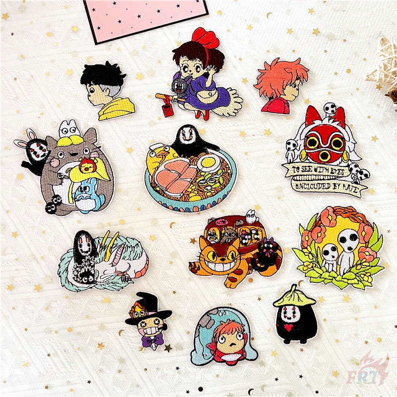 ☸ Miếng Dán Tự Dính Họa Tiết Anime Miyazaki Hayao Dễ Thương ☸ 1 Huy Hiệu Totoro / Kiki / Ponyo / No Face Man Ủi Lên Quần Áo / Túi Xách DIY