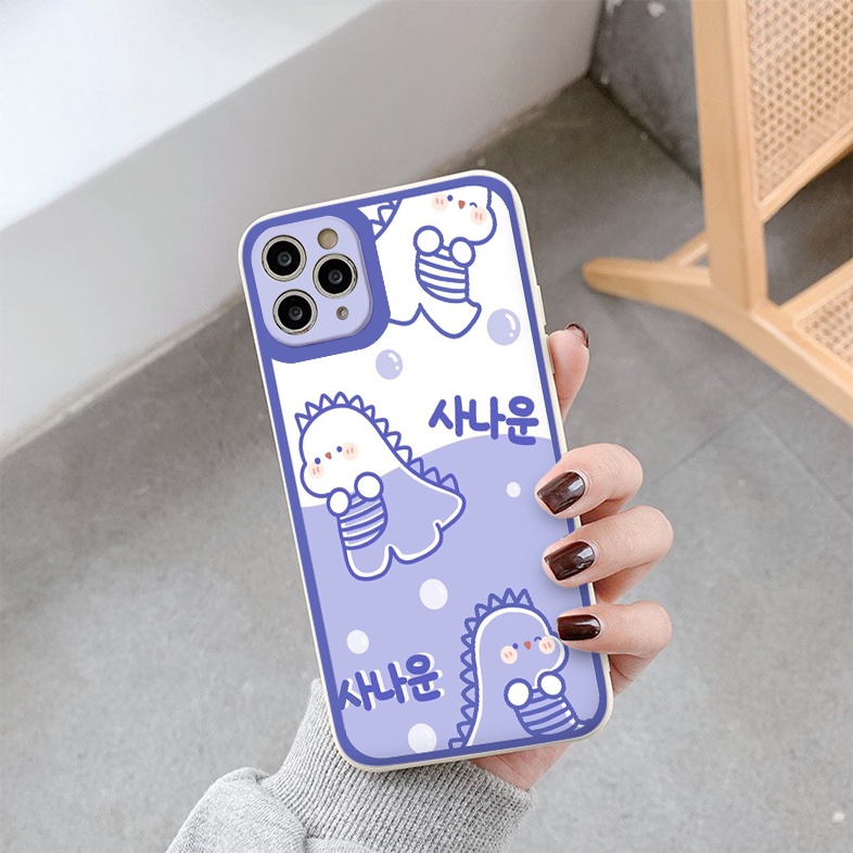 Ốp iphone - Ốp lưng iphone cạnh vuông khủng long tím dành cho ip 6 đến 14promax - ng218