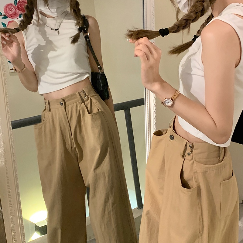 Xiaozhainv Quần Jeans Ống Rộng Lưng Cao Phong Cách Retro Hàn Quốc Thời Trang Cho Nữ