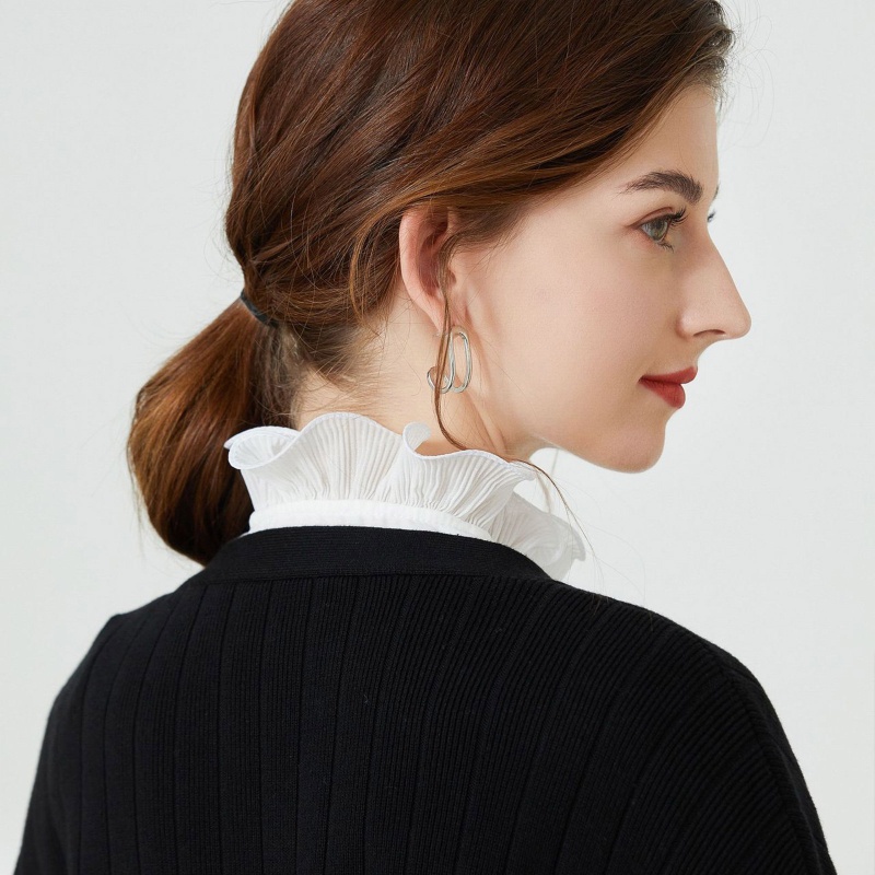 Han Áo Sơ Mi Trắng Nửa Cổ Đứng Nhún Bèo Dickey Có Thể Tháo Rời Cho Nữ