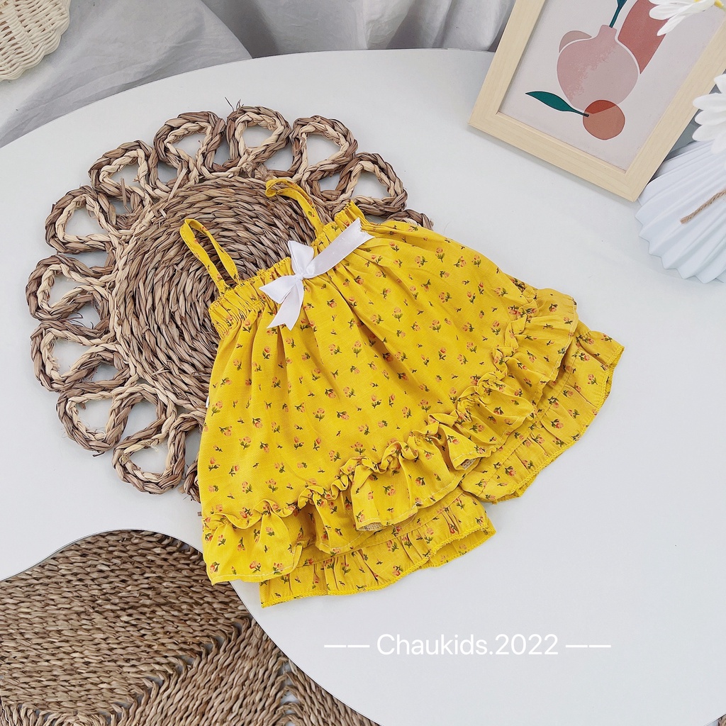 Bộ đũi 2 dây chun ngực nơ trắng bé gái