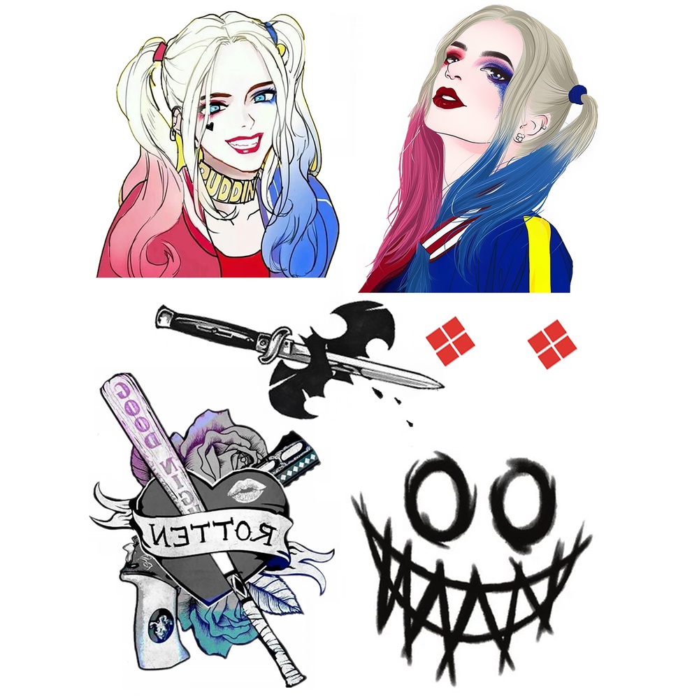 Miếng Dán Hình Xăm Tạm Thời Chống Thấm Nước Hình Chữ Cái harley quinn Cá Tính