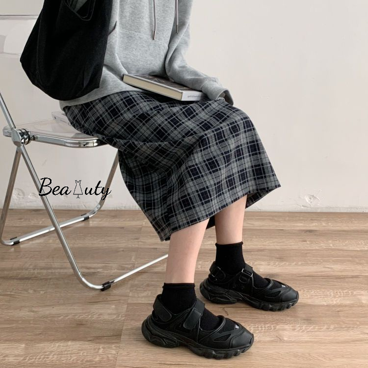 [MURIOKI] Chân Váy Len Dáng Chữ A Họa Tiết Kẻ Sọc Thời Trang Thu Đông Mới Cho Nữ