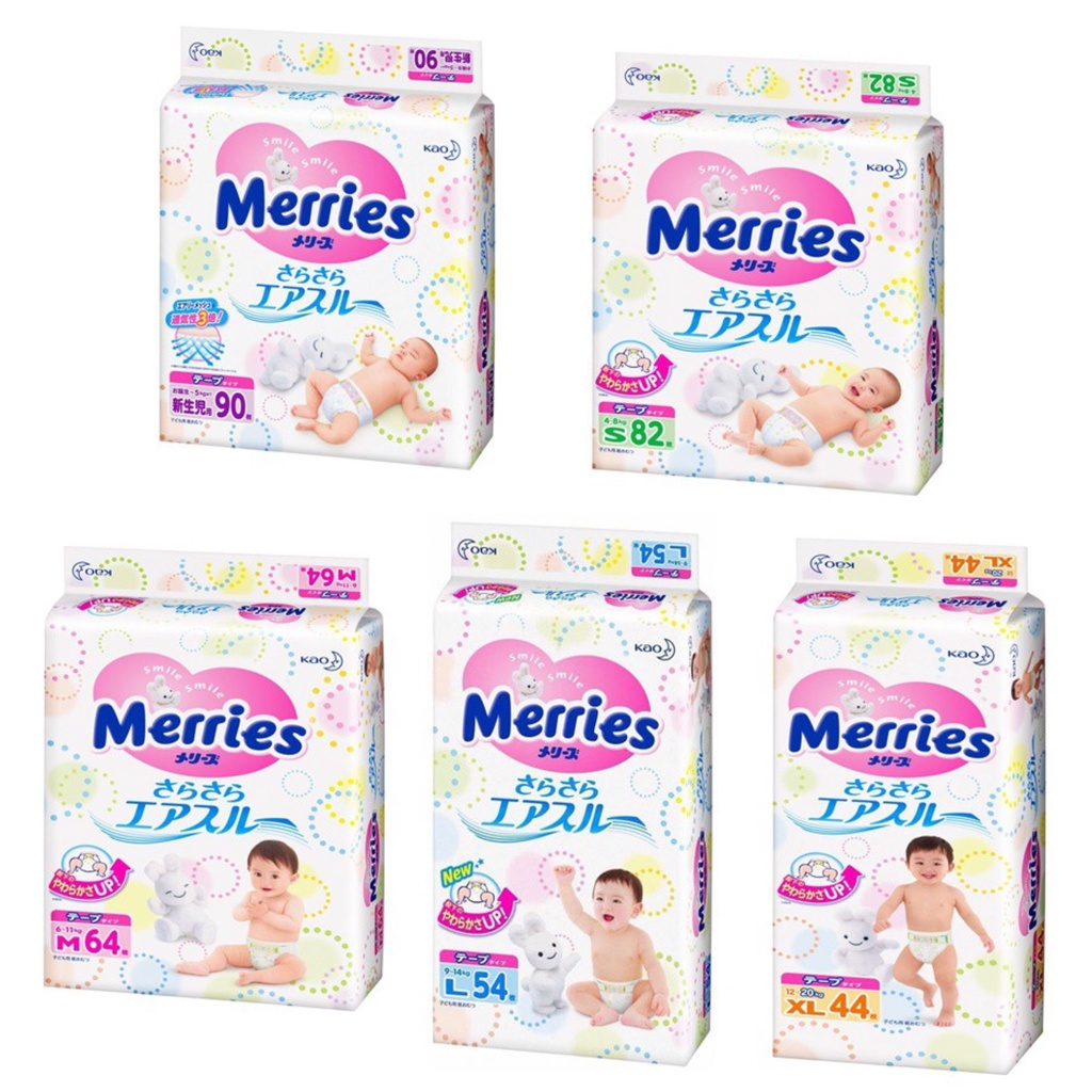 Tã Bỉm Merries Dán/Quần Nội Địa Nhật cm/ jumbo/ cao cấp NB96/S88/M68/L58/M64/L50/XL44/XXL28/M58TC
