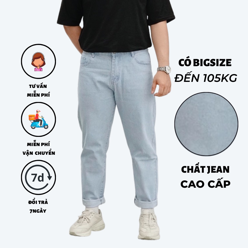 Quần jeans baggy nam cạp cao Bigsize chất bò cao cấp có size cho người ngoại cỡ béo bụng đến 110kg