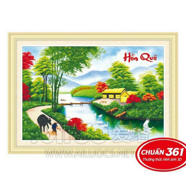 Tranh thêu chữ thập HỒN QUÊ> AL53370,77x51cm >chưa thêu