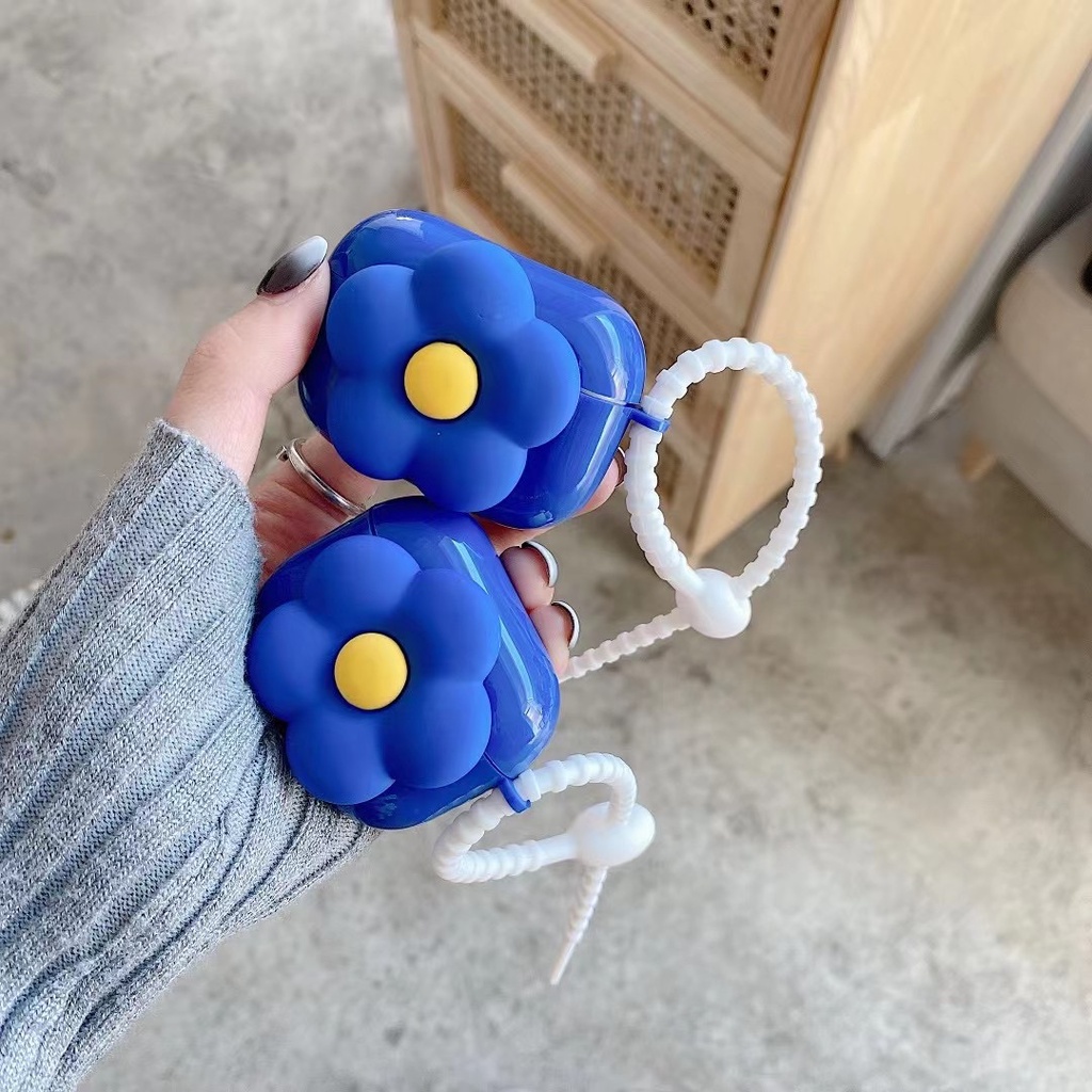 Vỏ Bảo Vệ Hộp Sạc Tai Nghe Bluetooth Airpod 1 2 3 pro Bằng tpu Mềm Họa Tiết Hoa Màu Xanh Dương Dễ Thương Mới