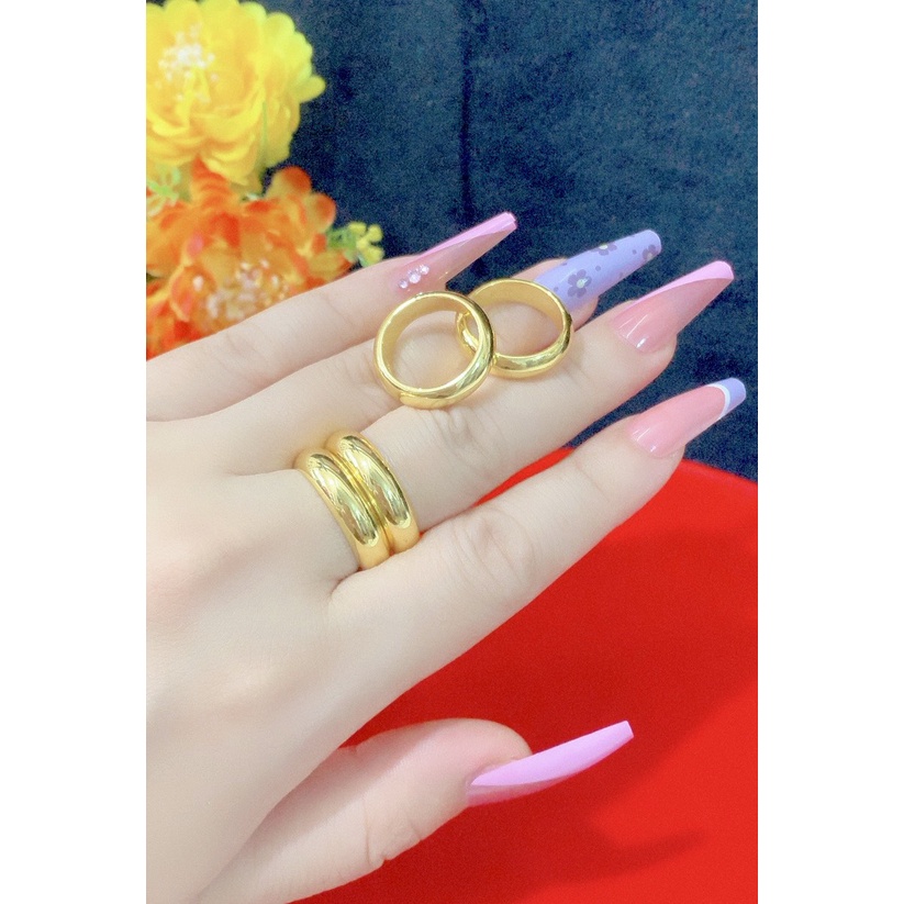 Nhẫn cưới trơn  1.2.3.5. chỉ khắc 9999 mạ 24.k cao cấp