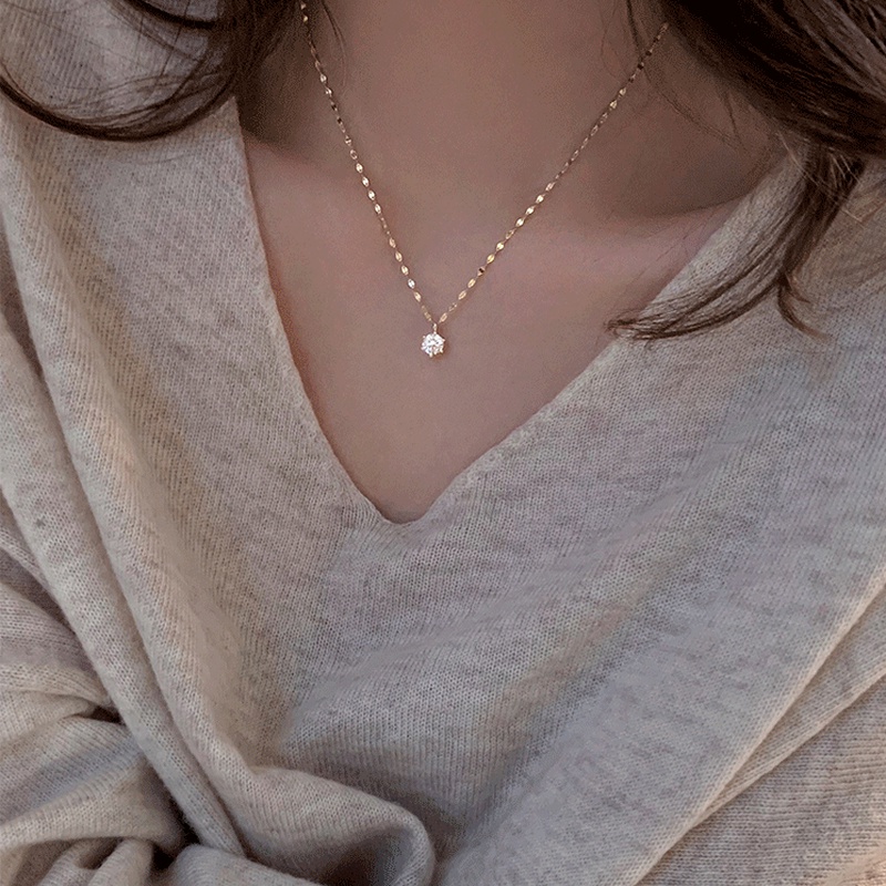 Vòng cổ mạ bạc đính đá zircon sáng bóng phong cách cổ điển thời trang dành cho nữ