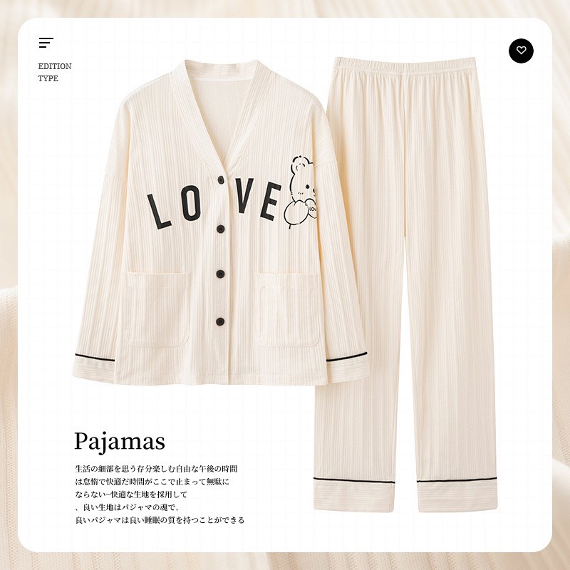 Bộ Ngủ Dài Tay Pyjama Cổ Chữ V Túi Chất Cotton Hàng Đẹp Form Chuẩn Bộ Sau Sinh Chất Đẹp