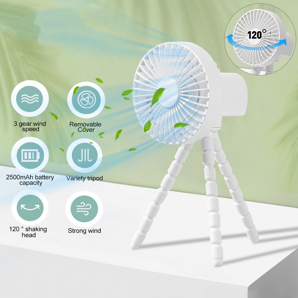 Quạt mini cầm tay chân dạng bạch tuộc sạc usb không gây tiếng ồn có kẹp gắn xe đẩy em bé