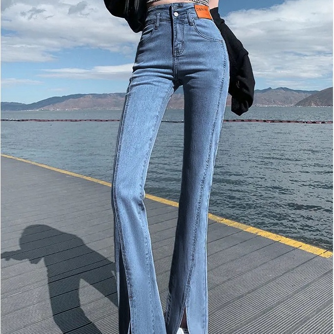 Quần Jeans Nữ Lưng Cao Ống Loe Plus Size Thời Trang