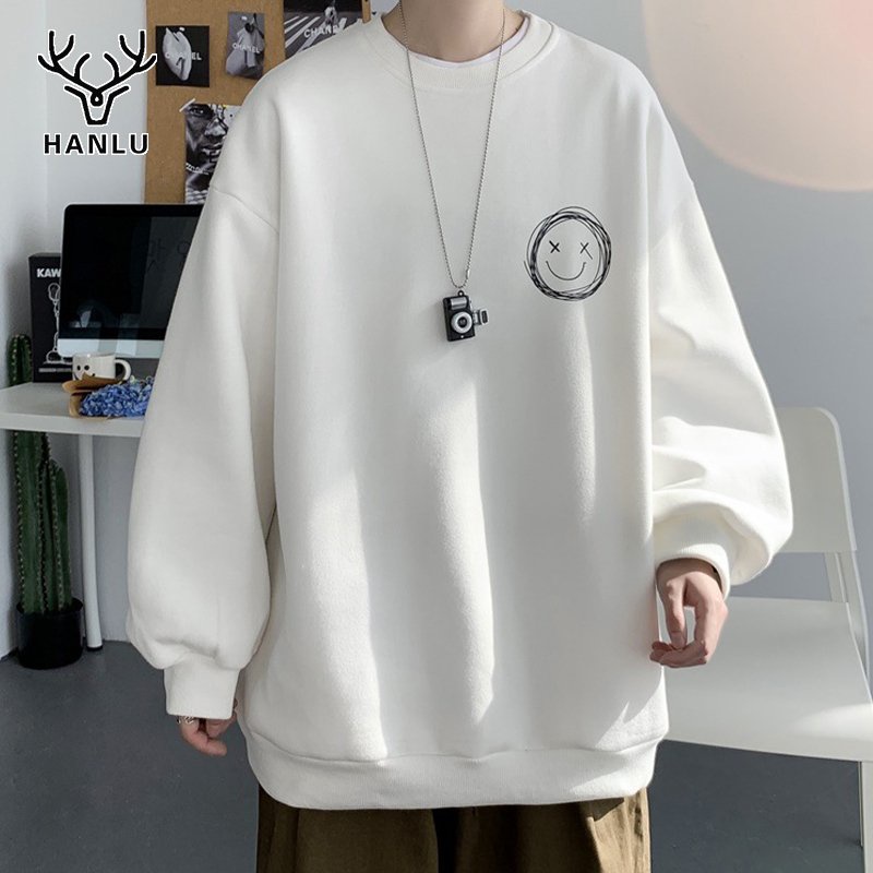Áo Sweater Unisex nỉ in hình mặt cười, phong cách Hàn Quốc, form rộng có thể mặc sơ mi bên trong