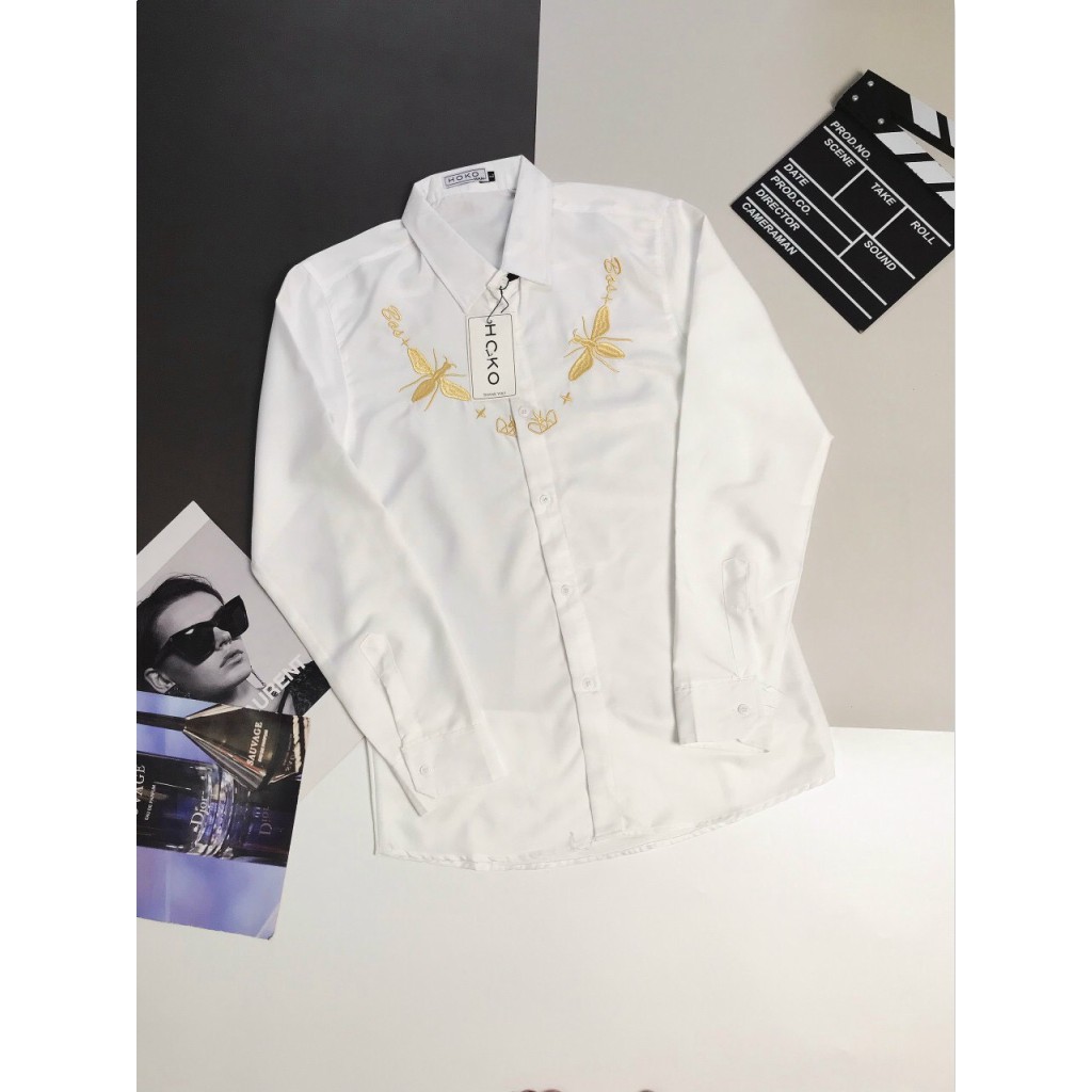 ÁO SƠ MI NAM DÀI TAY , IN THÊU CỰC ĐẸP , FORM ÁO CHUẨN ĐẸP CHO CÁC AE HK