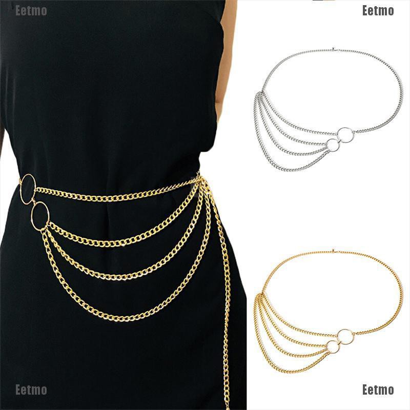 (Eetmo)Women Metal Chain Retro Belt High Waist Hip Coin Charms Waistband Body Chain-VN