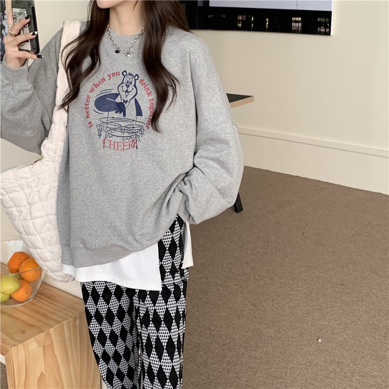 Áo Sweater Tay Dài In Họa Tiết Xinh Xắn Kiểu Hàn Quốc Cho Nữ | BigBuy360 - bigbuy360.vn