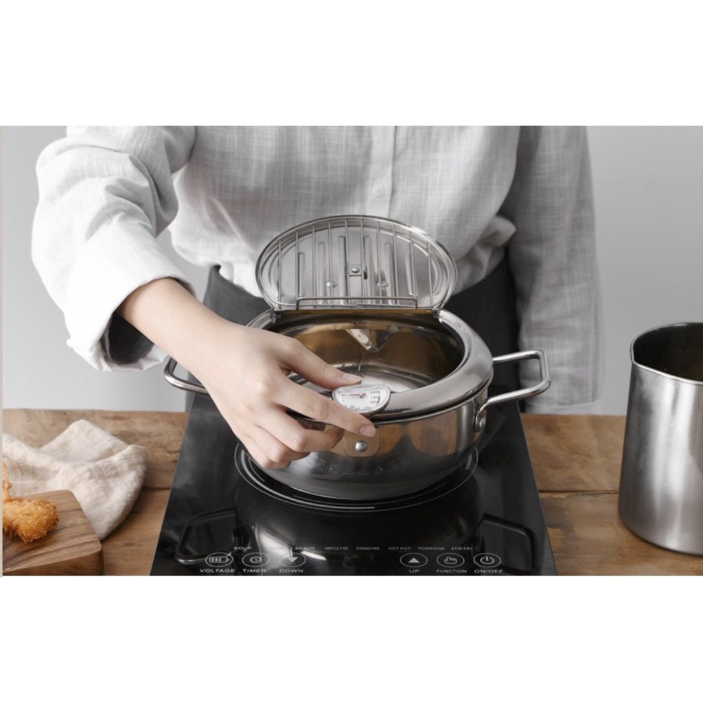 [Hàng chính hãng] Nồi chiên đáy từ chống dính bằng thép không gỉ có đo nhiệt độ 20 - 24cm Kitchen Art Hàn Quốc
