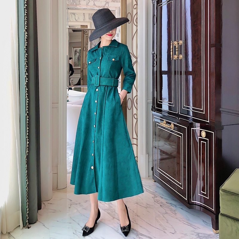 Đầm Nhung Dáng Chữ a Tay Dài Thời Trang Thu Đông Cho Nữ