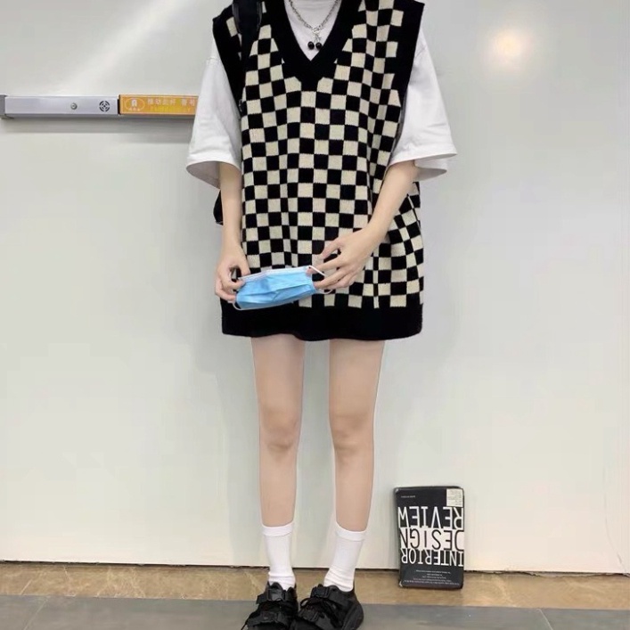 Gile Len Hàn Quốc, Áo Len Nữ Họa Tiết Kẻ Caro Cá Tính Phong Cách Ulzzang Form Rộng FreeSize | BigBuy360 - bigbuy360.vn