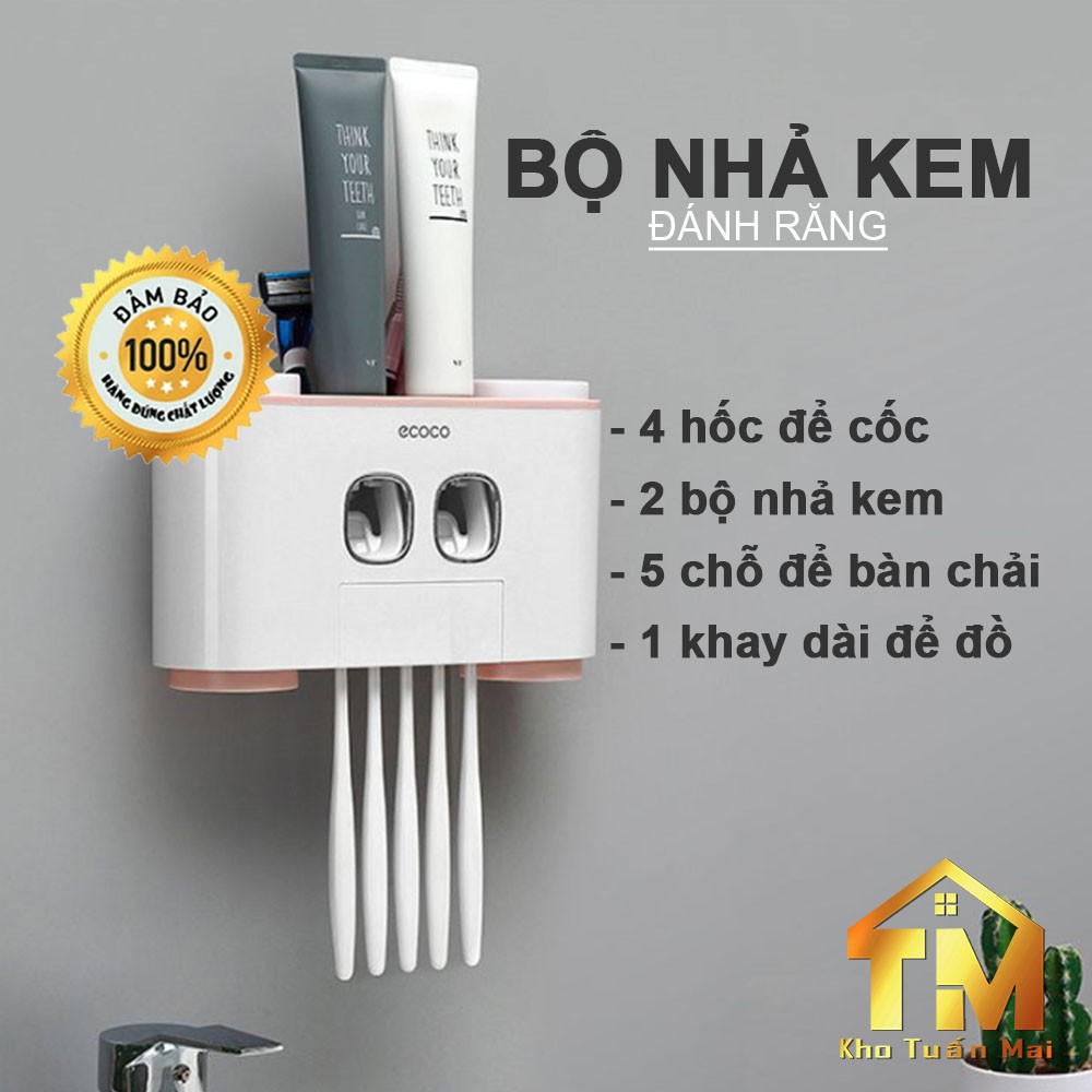 BỘ NHẢ KEM ĐÁNH RĂNG 💎SALE💎 TỰ ĐỘNG ECOCO DỤNG CỤ NHÀ TẮM KỆ TREO BÀN CHẢI ĐÁNH RĂNG CAO CẤP 4 CỐC NAM CHÂM