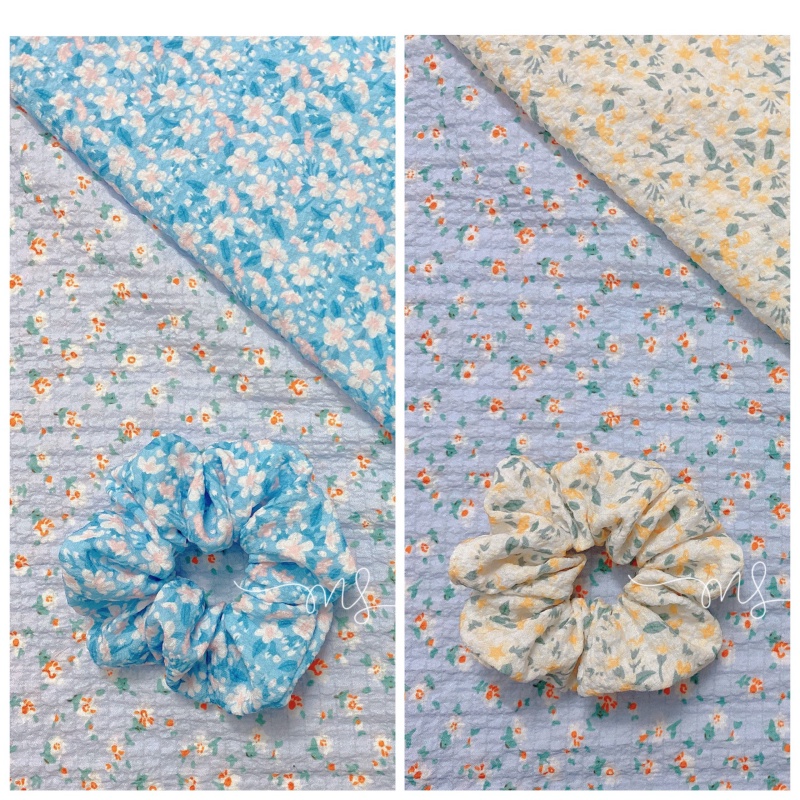 Dây Buộc Tóc Scrunchies  Vải Đũi Xốp Hoa Nhí N10