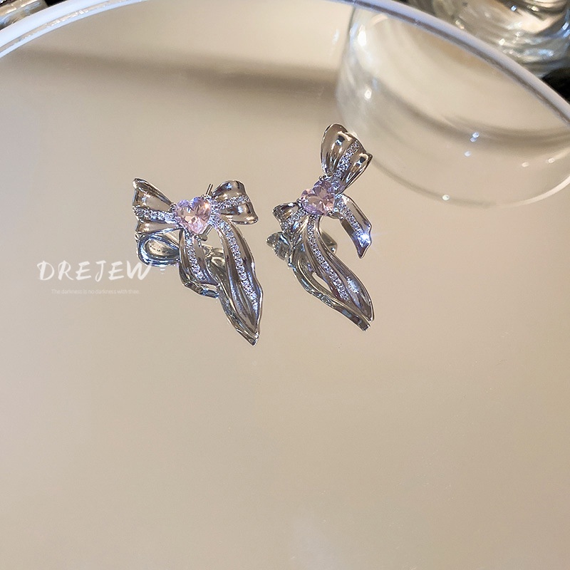 DREJEW Khuyên tai mạ bạc đính đá zircon trái tim tua rua phong cách baroque Hàn Quốc