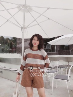 ÁO LEN KẺ ĐAN MÓC FORM THỤNG