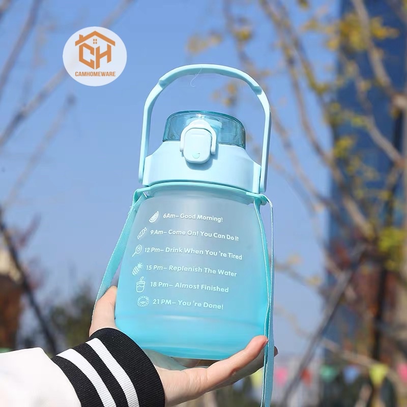 Bình Nước Bầu Có Ống Hút Kèm Dây Đeo Cực Tiện Lợi Dễ Thương Dung Tích 1300ml