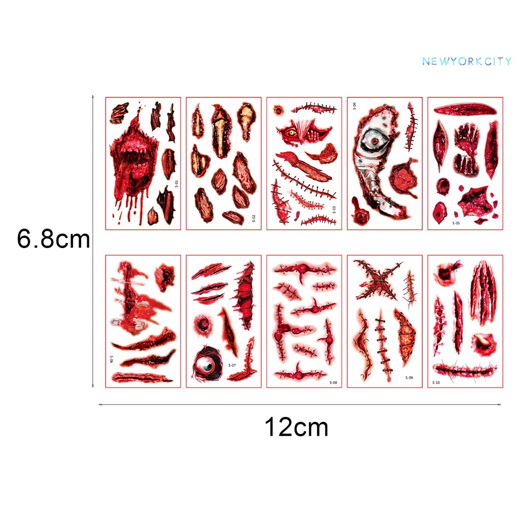 Set 10 Tấm Hình Xăm Dán Tạm Thời Bằng Giấy Chống Nước Thân Thiện Với Da Họa Tiết Halloween Dành Cho Nam