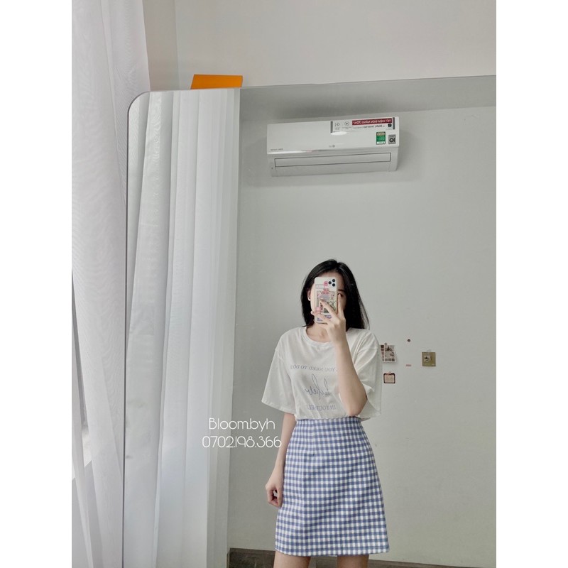 [ẢNH SHOP CHỤP] Set áo phông chân váy caro siêu Hàn Quốc