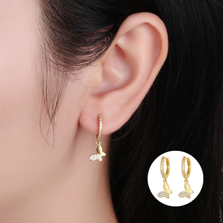 Bông tai thời trang khoen tròn đính hình bướm xinh xắn - HT310 giá rẻ