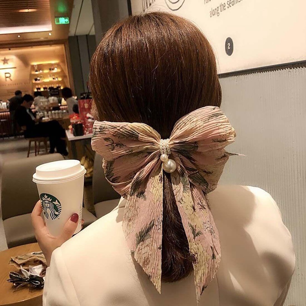ROWANS Dây Cột Tóc Co Giãn Đính Nơ Phong Cách Vintage Cho Nữ