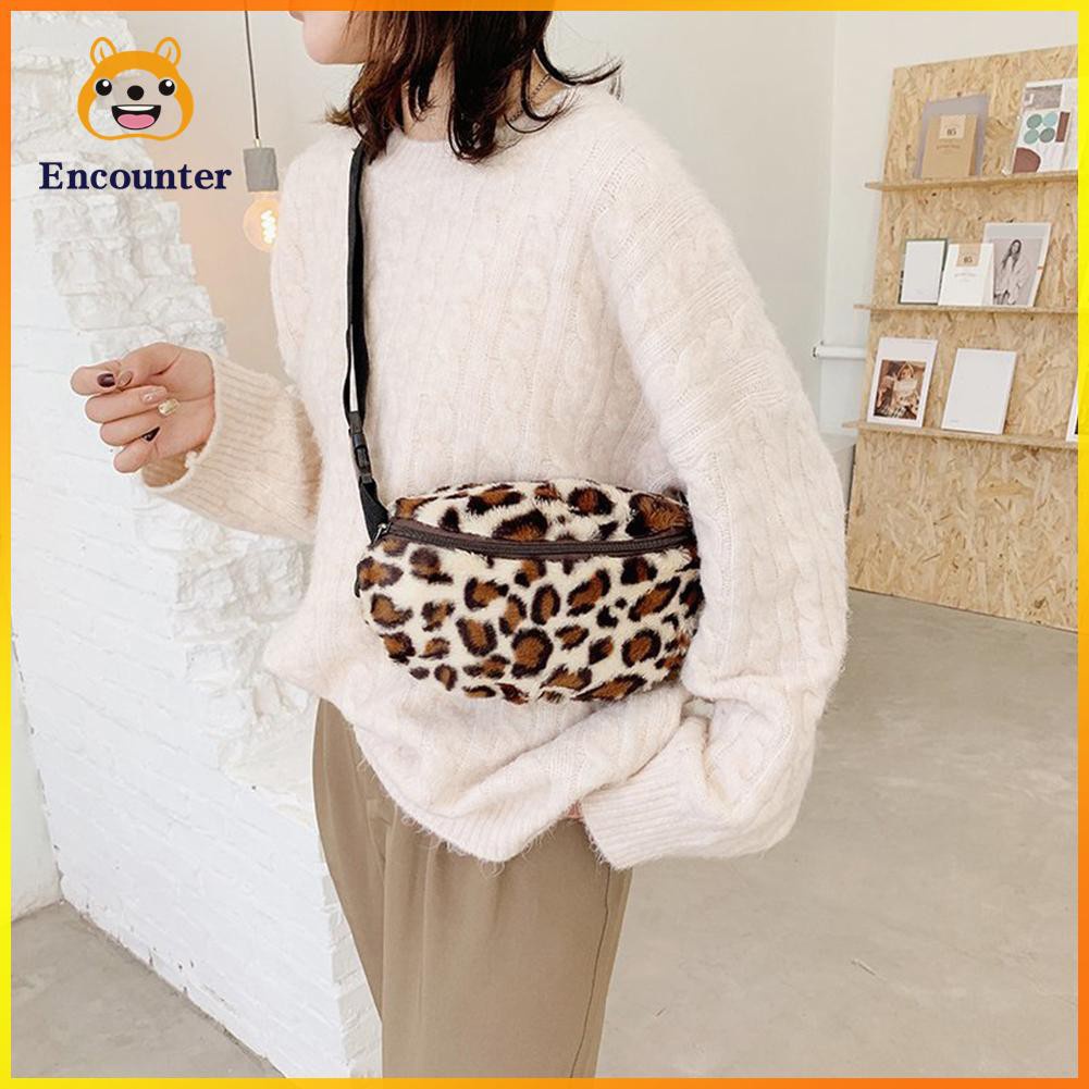 ○Encounter○ Animal Pattern Fanny Waist Pack Women Plush Shoulder Chest Crossbody Bag☆