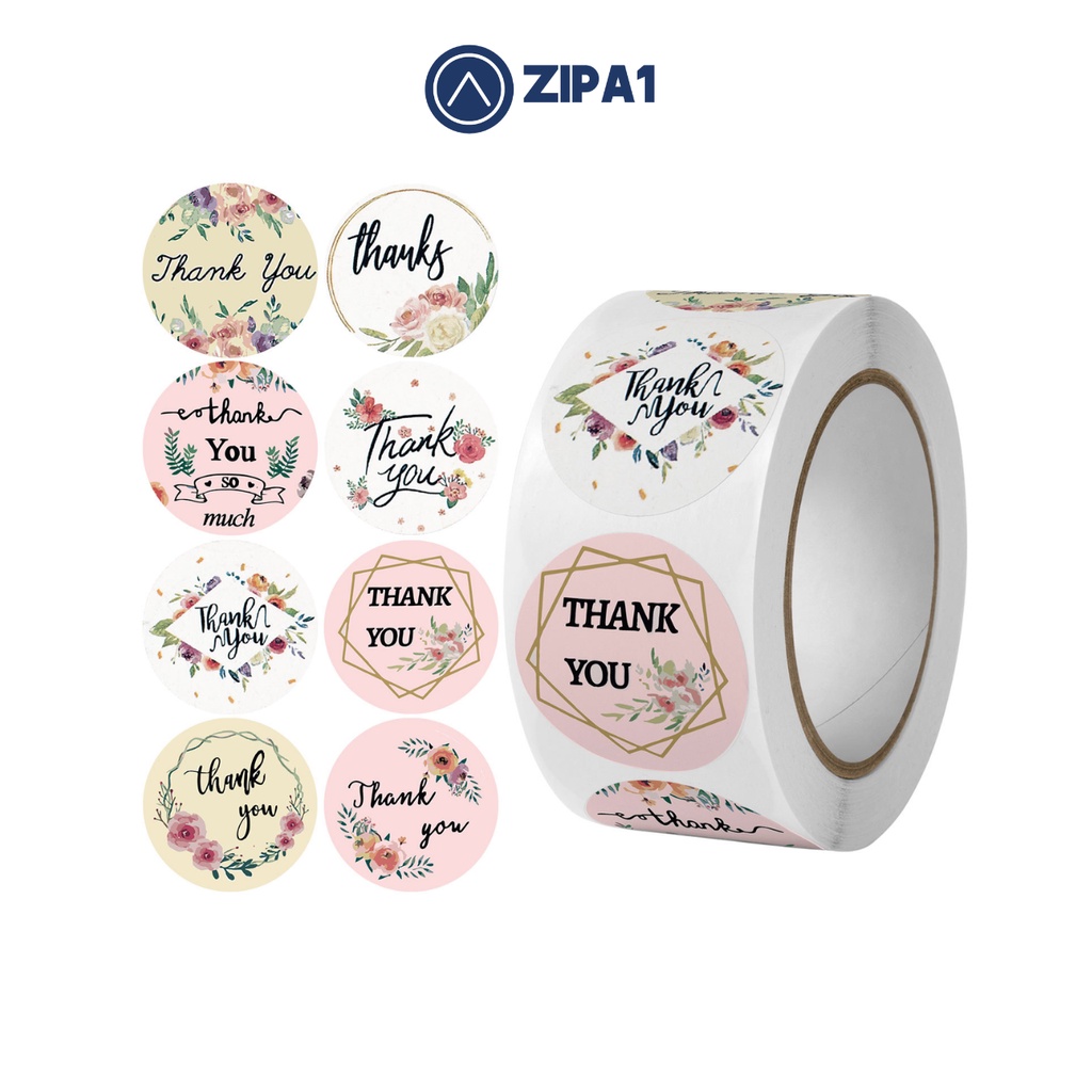 500 miếng dán stiker Thank You - Hình hoa - 2.5x2.5cm / miếng - A 18- Zip A1