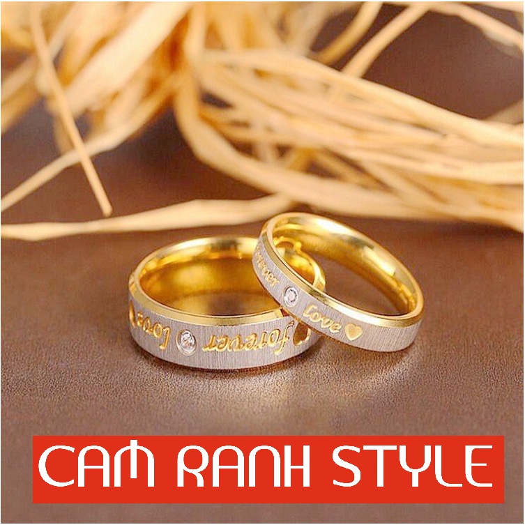 012- Nhẫn cặp đôi forever love, Nhẫn thép không gỉ vàng 4mm 6mm