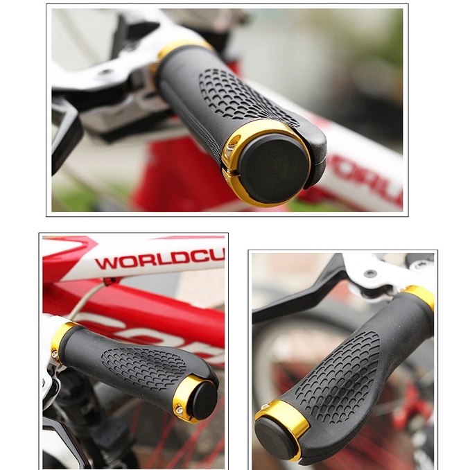 Tay nắm xe đạp thể thao cao su êm tay cao cấp hấp thụ sốc có khóa hợp kim nhôm chống trơn trượt