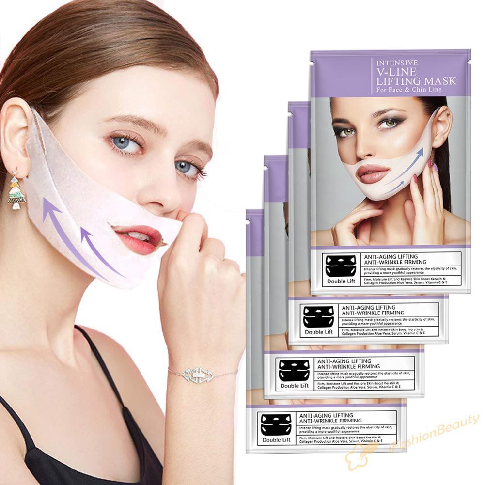 【New】4pcs/box 4D Double V Face Shape Tension Firming Mask Eliminate Edema Masks