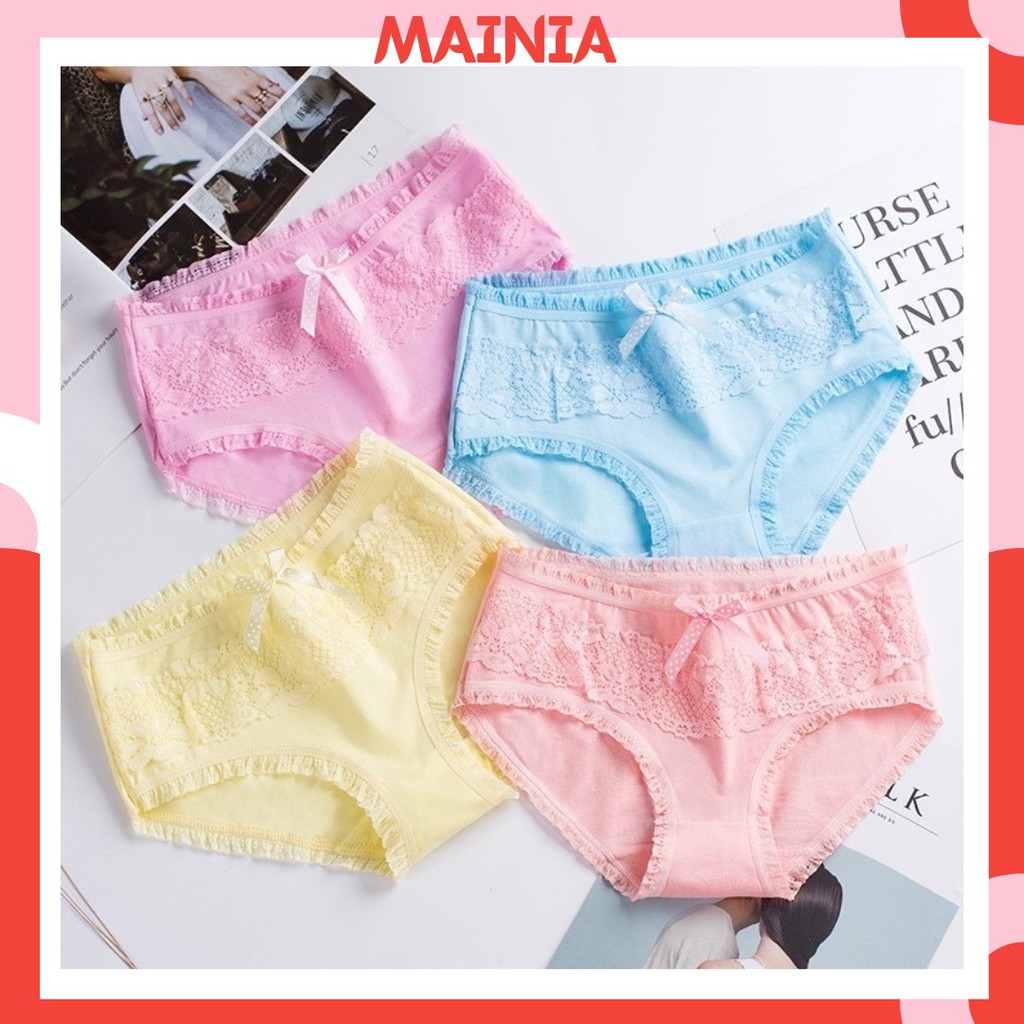 Quần Lót Nữ Cotton Đính Nơ Ren Hoa Quần Chíp Nữ Cotton Mềm Mại Thoáng Khí Rẻ Đẹp Mainia Shop