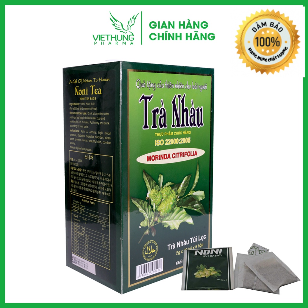Trà nhàu túi lọc noni tea Hương Thanh, giúp thanh nhiệt, giải độc và bồi bổ sức khỏe, Hộp lớn 120 túi.