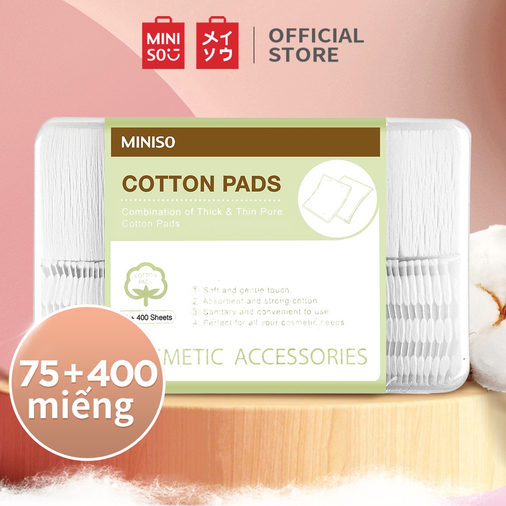 Miniso Bông tẩy trang Sự kết hợp của miếng bông dày và mỏng (75+400 tờ)