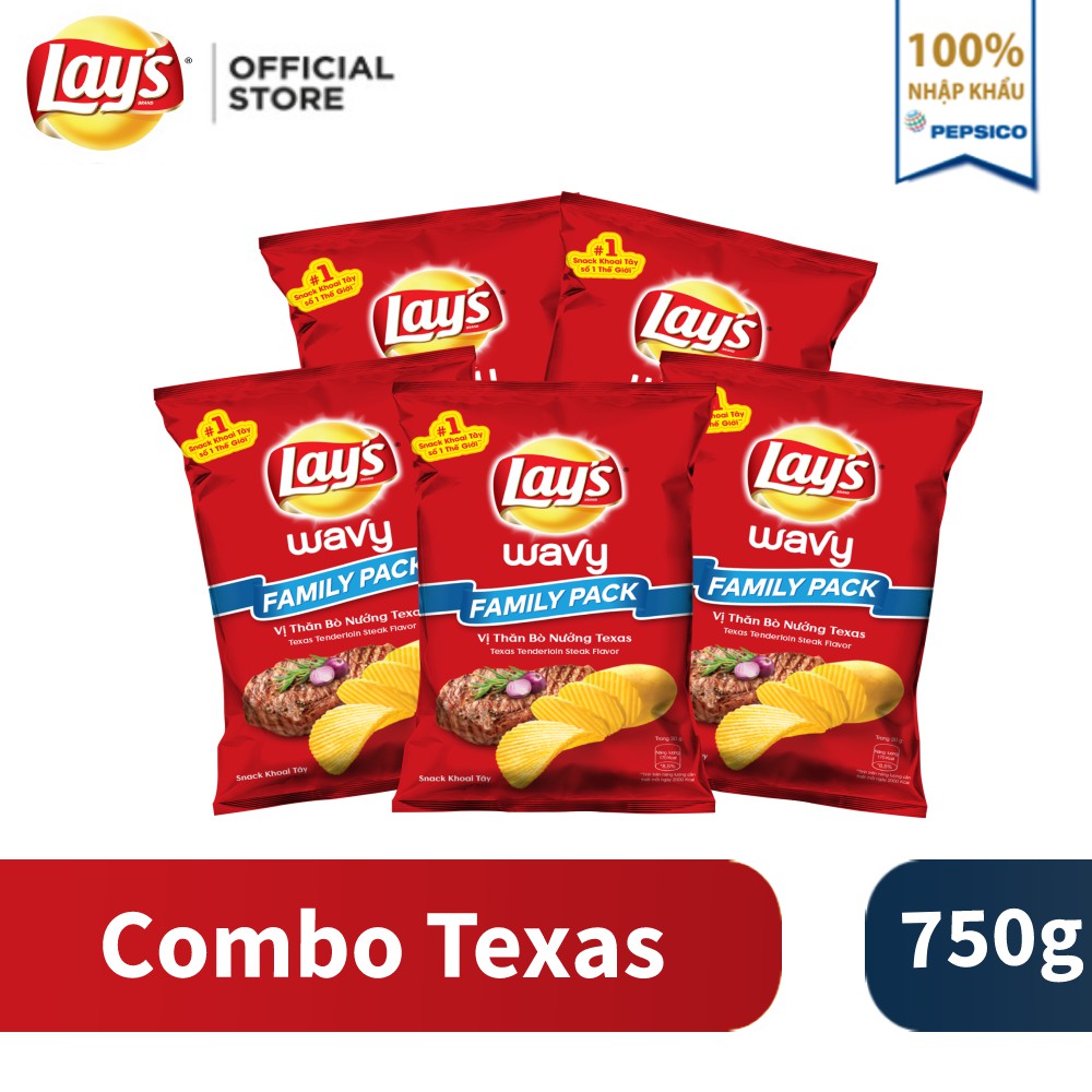 Combo 5 gói Snack Khoai Tây Lay's vị Thăn Bò Nướng Texas 150g /gói