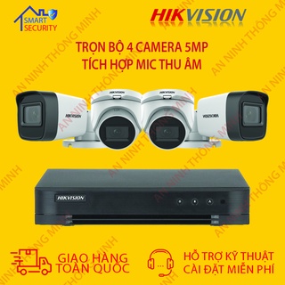 {Tích Hợp Mic}Trọn bộ 4 Camera 5Mp Hikvision Chính hãng tích hợp mic ghi âm, đầy đủ phụ kiện bảo hành 24 tháng
